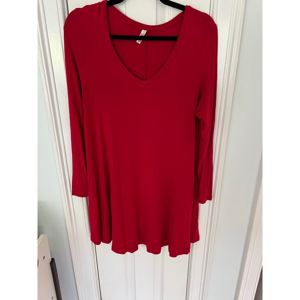 POMNA USA Womens Red V-Neck Long Sleeve Swing Tunic Top XL Made in USA